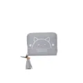 Grey PU leather short wallet with cute cat face print, zipper closure and chic tassel pendant. - Cat Ear Print Style / Gray