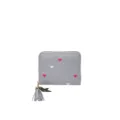 Grey PU leather short wallet for women featuring cute embroidered hearts and tassel charm. - Heart Stitching - Gray