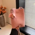 Pink mini crossbody phone bag with cute elephant charm and stylish letter design for women. - Pink Lychee Pattern