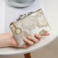 Chinese Style Gold Embroidered Zipper Coin Purse Card Holder White Fabric Handbag Variant - Small Flower-Gold