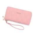 Portafoglio lungo trapuntato rosa da donna con cinturino da polso doppia cerniera elegante borsa. - Stile con Motivo a Cuore / Doppia Cerniera Cuore - Rosa