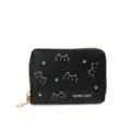 Schwarze PU-Leder Mini-Kartenetui Geldbörse mit Katzen-Print Reißverschluss und Gold. - Schwarz