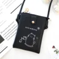 Cute black mini crossbody phone bag for women, stylish PU leather small shoulder bag with cat print. - Cat / Black