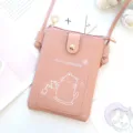 Cute pink mini crossbody phone bag for women, PU leather shoulder bag with cute cat print. - Cat / Pink