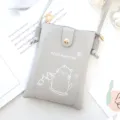 Grey mini crossbody phone bag, cute cat print design, PU leather mobile phone purse for women. - Cat / Gray