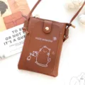 Brown PU Leather Crossbody Phone Bag Cute Cat Print Mini Shoulder Bag for Women - Cat / Brown