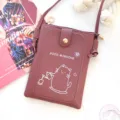 Dark Red Cute Cat PU Leather Crossbody Phone Bag Mini Casual Shoulder Bag With Front Pocket - Cat / Dusty Pink