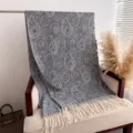 Grey paisley pattern cashmere feel tassel scarf winter warm shawl fashion neck wrap accessory - Black