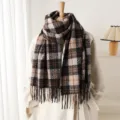 Classic plaid imitation cashmere tassel scarf, warm autumn winter unisex fashion accessory. - 200x65cm with Tassels / Black