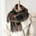 Classic plaid imitation cashmere scarf with fringe detail, cozy winter accessory for daily wear. - 200x66cm with Tassel / WT256-1 Black