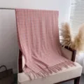 Cozy autumn winter plaid imitation cashmere shawl scarf with stylish fringe, warm and soft. - Flesh Pink