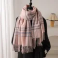 Sweet autumn winter pink plaid tassel scarf soft warm fashion commuter shawl for daily wear - Light Pink