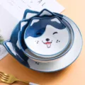 Schattige keramische kom en borden set, creatief blauw en wit servies voor thuiskeuken gebruik. - Husky Hanger