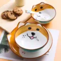 Leuke Shiba Inu keramische kom set, creatief cartoon servies met lepel en schaal, variant - Shiba Inu