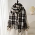 Korean style cashmere feel plaid tassel scarf autumn winter warm fashion commuter shawl - WT275-2 Black