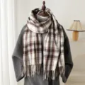 Classic retro plaid tassel scarf for autumn and winter, unisex soft cashmere feel cozy neck wrap. - 200x66cm with Tassel / WT256-3 White