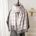Korean style imitation cashmere plaid tassel scarf winter warm thick shawl unisex fashion - Light Purple