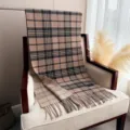 Classic plaid cashmere feel tassel scarf shawl winter warm elegant commuting fashion accessory - Light Brown