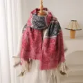 Unisex plaid imitation cashmere shawl scarf with warm fringe, stylish commuting winter accessory. - Red