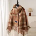 Cozy plaid cashmere-feel tassel scarf for autumn and winter daily fashion warmth and style. - Brown and Beige