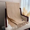 Classic plaid cashmere feel tassel scarf, cozy autumn and winter warm shawl for daily commute. - Beige