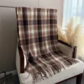 Cozy plaid cashmere-feel tassel scarf for men and women, stylish autumn winter warm wrap. - WT275-4 Brown