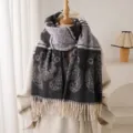Winter imitation cashmere scarf with geometric pattern and tassels, cozy and warm fashion item. - Light Purple