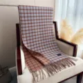 Korean style plaid imitation cashmere tassel scarf, warm autumn winter fashion daily wear. - Light Blue