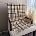 Cozy brown plaid tassel scarf detail, soft imitation cashmere shawl for autumn winter daily wear. - WT275-5 White Brown