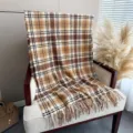 Korean style plaid boucle cashmere-feel shawl fringe scarf for autumn and winter daily wear. - 200x65cm with Tassels / Camel