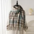 Cozy Korean style imitation cashmere plaid scarf, perfect winter warm tassel shawl accessory for women. - WT275-6 Light Green