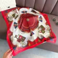 French court carriage print silk square scarf vintage elegant women neckerchief head wrap. - FG70-1 Red