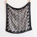 Elegant black and white floral square scarf for women, vintage style fashion satin silk headwear. - FN267-4 Black