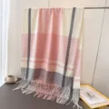 Cozy imitation cashmere plaid scarf detail, classic pink and grey design with stylish tassel hem. - WT237-2 Pink / 200x66cm with Tassels