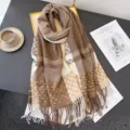 Cozy faux cashmere classic plaid tassel scarf for autumn and winter commuting warmth. - WT237-3 Brown / 200x66cm with Tassels