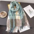 Cozy plaid cashmere-feel winter scarf with elegant tassels and stylish thermal neck wrap. - WT237-4 Green / 200x66cm with Tassels