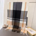 Classic plaid cashmere feel scarf detail view, unisex winter warm tassel neck wrap for commute. - WT237-5 Black / 200x66cm with Tassels