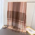 Premium cashmere feel plaid scarf for women and men, autumn winter warm tassel wrap shawl. - WT237-6 Coffee / 200x66cm with Tassels