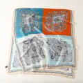 Retro color-block paisley print square silk satin scarf for women elegant hair accessory. - Orange