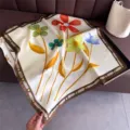 Pañuelo cuadrado de seda con estampado floral fresco, elegante pañuelo de cuello y chal de moda. - FG60-3