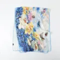 Floral print silk scarf for women, elegant long shawl and sun protection wrap for travel. - 180x70cm / XA8-1 Blue