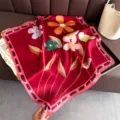 Elegante pañuelo cuadrado de seda roja con estampado floral para mujer, bufanda y diadema. - FG60-5