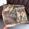 Elegante pañuelo de seda con estampado floral retro, chal cuadrado para mujer y protección solar cuello. - FG40-2