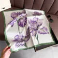 Elegante pañuelo cuadrado de seda con estampado de iris morado, pañuelo de cuello y chal solar chic. - FG47-2