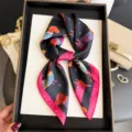 Women stylish silk square scarf with cute dachshund dogs print chic neckerchief elegant hair band - FG339-2