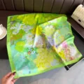 Écharpe carrée en soie à imprimé floral vert femme mode élégante léger foulard accessoire - FG354-2