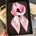 Foulard en soie imprime floral rose elegant chic tour de cou accessoire de cheveux - FG341-1