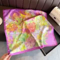 Élégant carré de soie pour femme avec imprimé floral de peinture à l'huile, foulard chic. - FG353-2