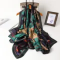 Elegant floral printed imitation silk long scarf, versatile fashion shawl for women daily wear. - Navy Blue / 180x80cm