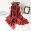 Red vintage print silk scarf detail, elegant retro chained pattern square shawl with white border. - XD28-2 Red